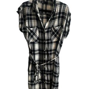 Plaid Navy and White Shirt Dress